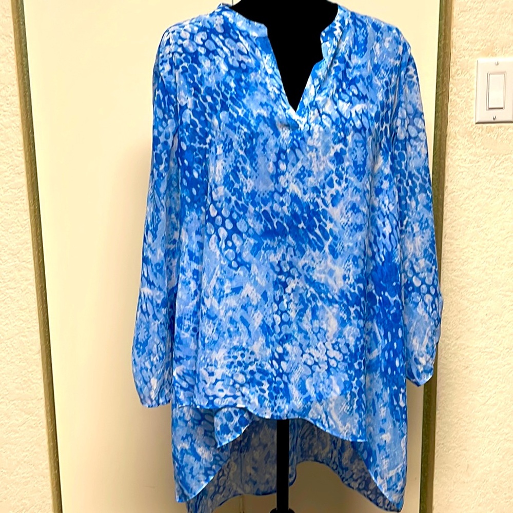 Chicos asymmetrical watercolor blouse